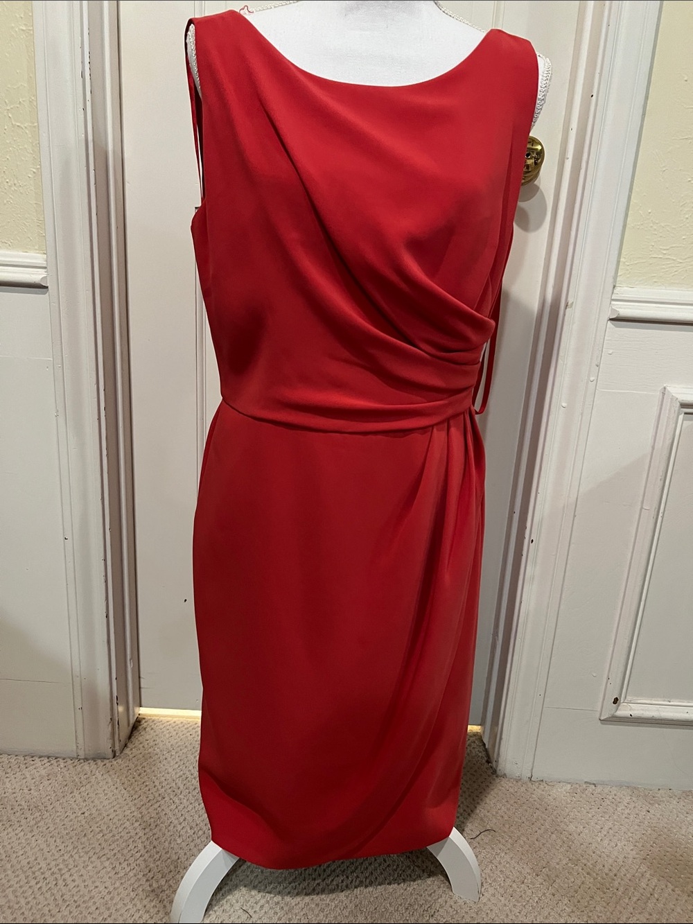 Talbots Red Draped Midi Sheath Dress